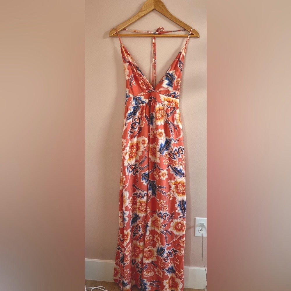 O'Neill Floral Maxi Dress - Orange and Blue
